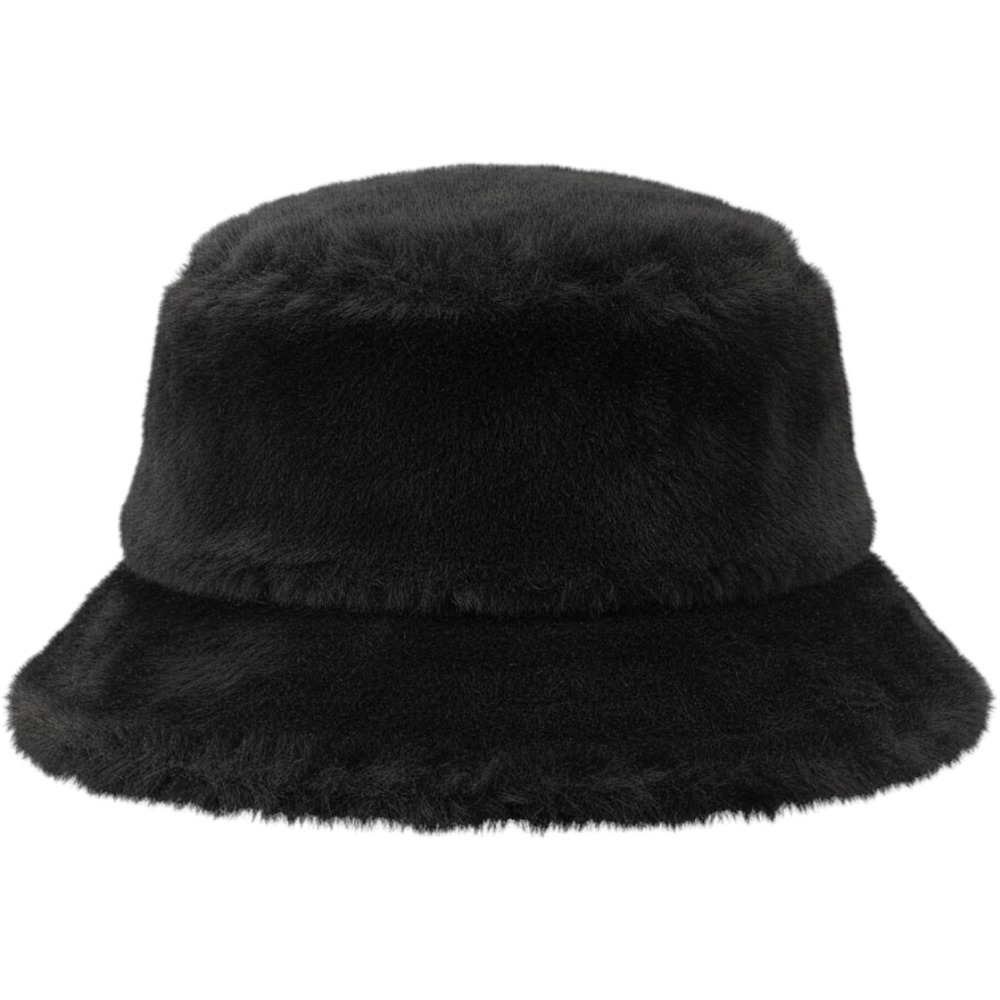 Unbranded Black Faux Fur Reversible Bucket Hat Winter Plush Quilted Cap